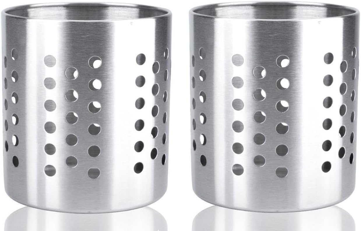 2PCS Stainless Steel Utensil Holder, Flatware Holder Utensil Sink Drying Rack Cutlery Basket,Stainless Steel Dotted Design