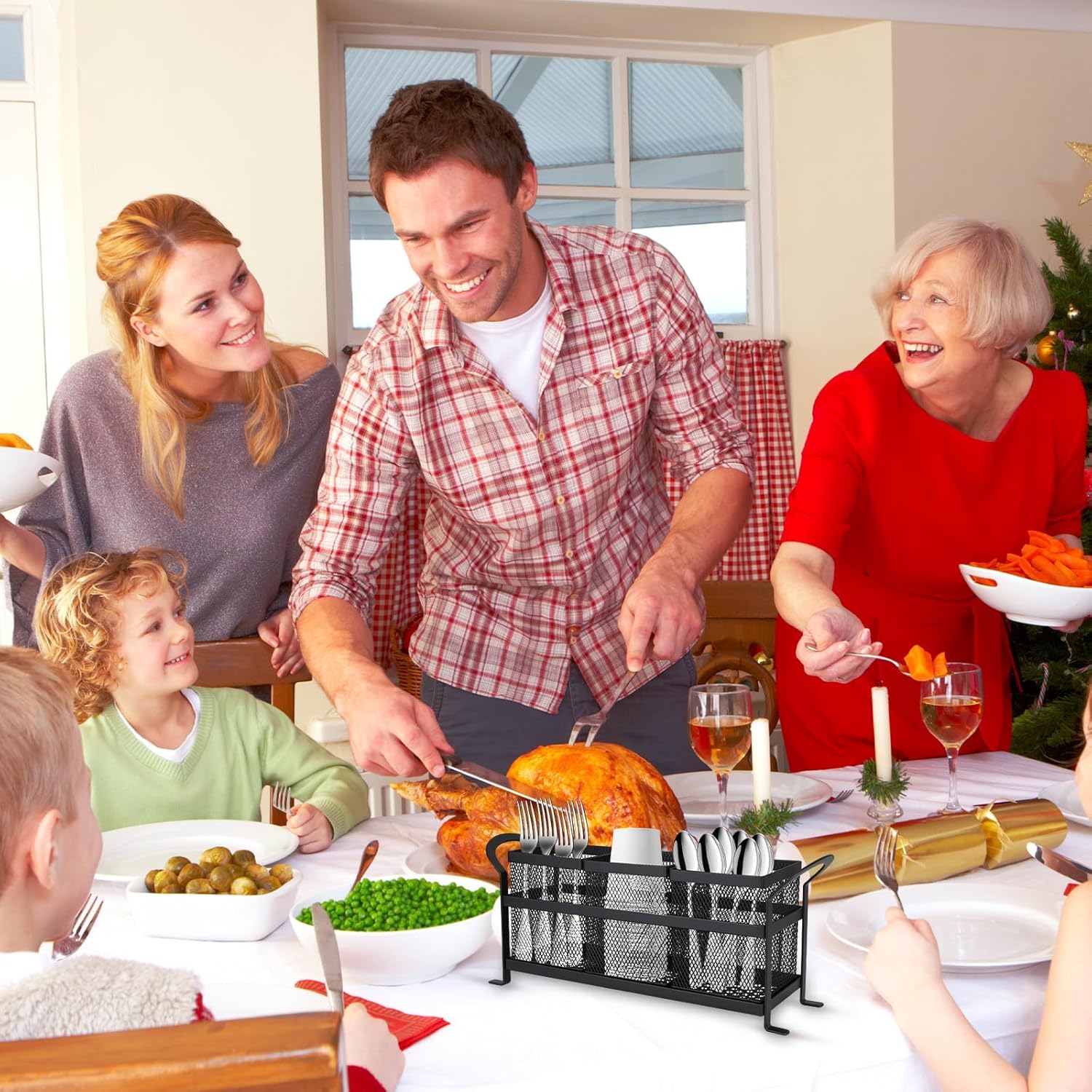 3 Compartment Kitchen Utensil Holder, Metal Mesh Silverware Caddy for Countertop Organization - Image 6