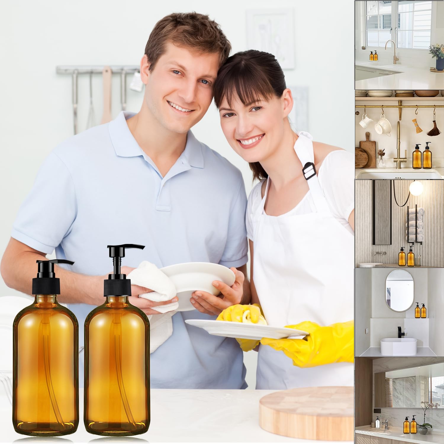 Glass Soap Dispenser 16 Oz - Empty Bottles Set with Black Pumps & Lids & Lables - Image 6