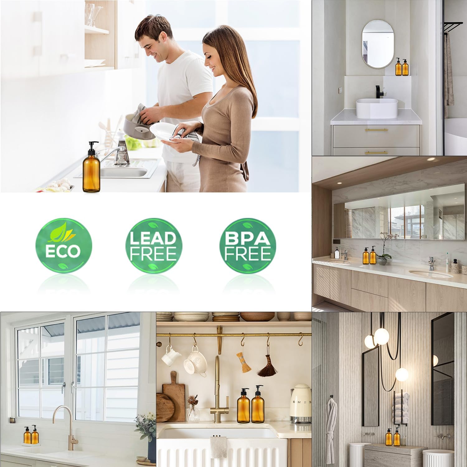 Glass Soap Dispenser 16 Oz - Empty Bottles Set with Black Pumps & Lids & Lables - Image 3