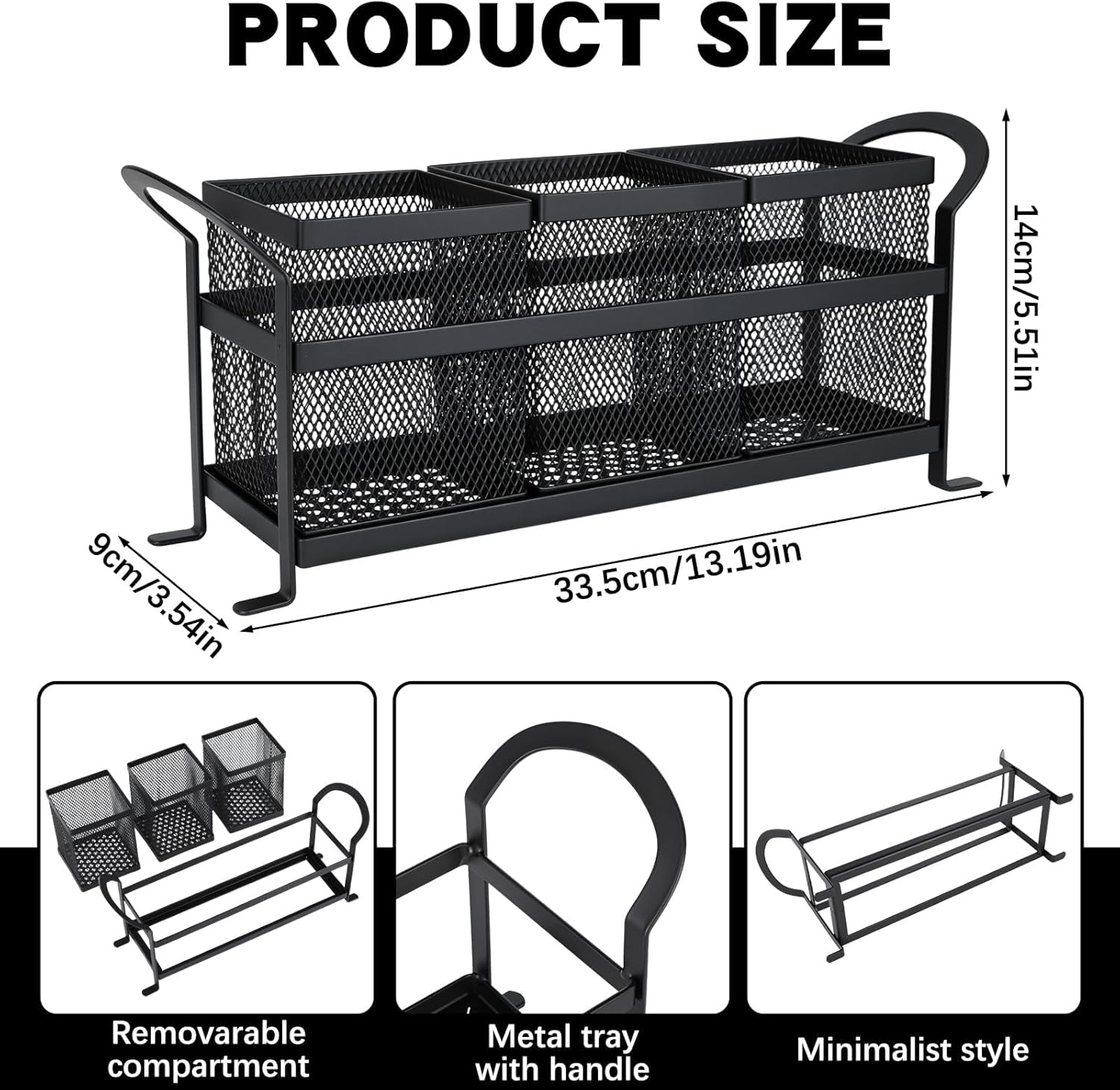 3 Compartment Kitchen Utensil Holder, Metal Mesh Silverware Caddy for Countertop Organization - Image 2