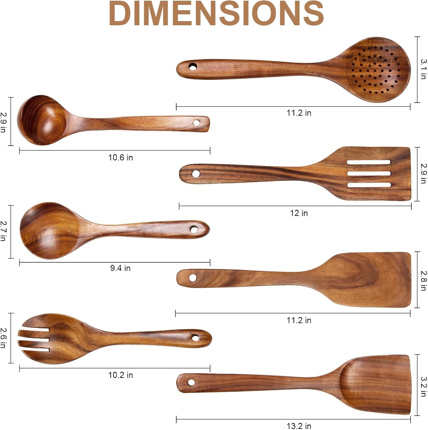 7pcs Wooden Spoons for Cooking, Utensil Set with Hanging Hooks - Image 2